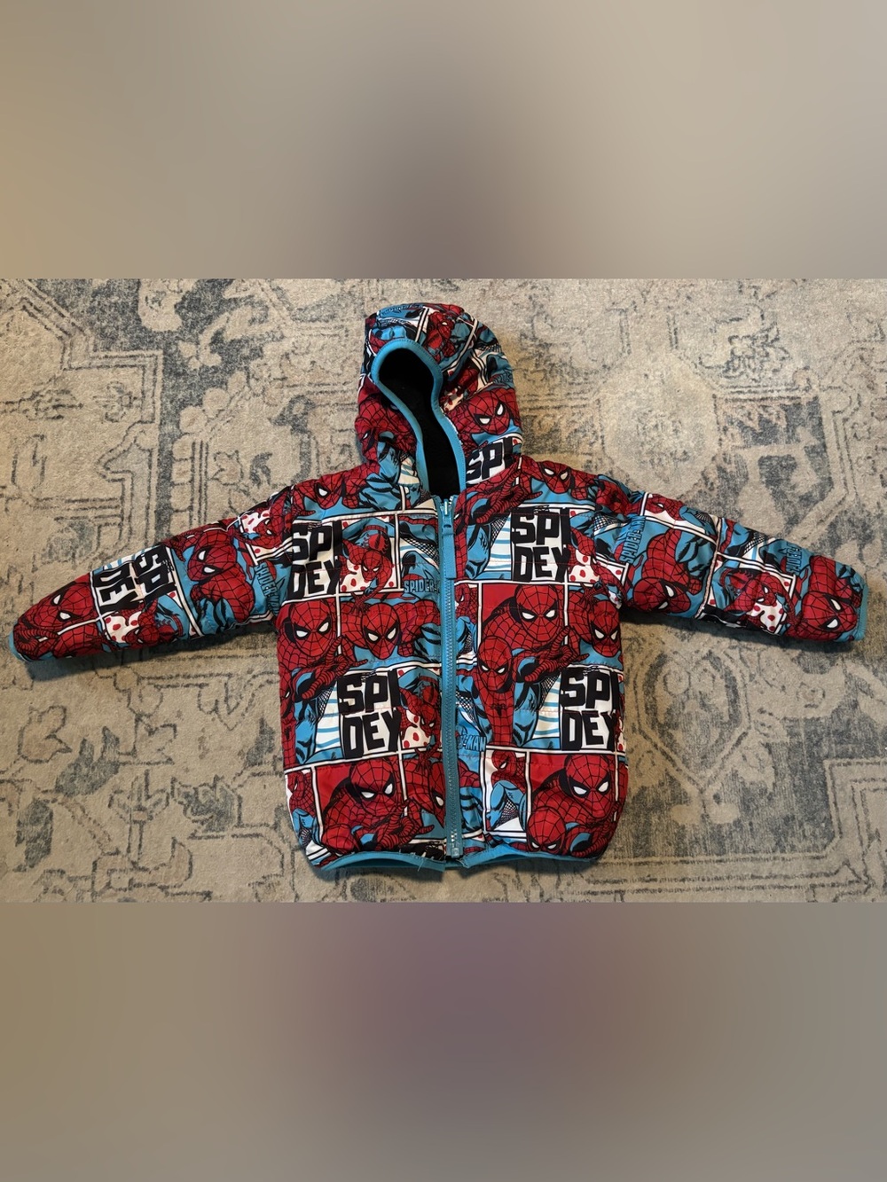 Boys Marvel Spider-Man Puffer Jacket with Hoodie Size 4T